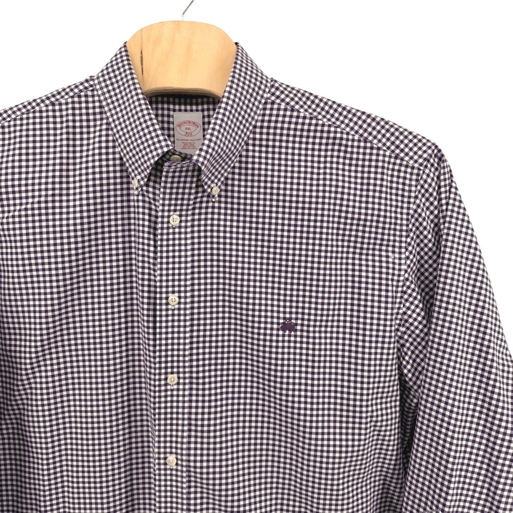 Brooks Brothers 346 Mens XXL Pre-Owned Regular Fit Shirt Purple Gingham Non Iron
